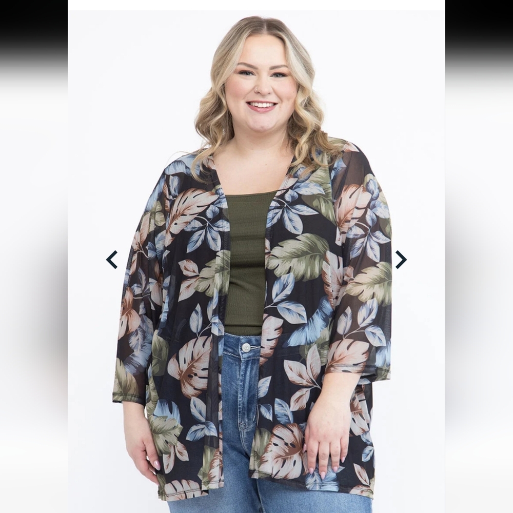 153. Warehouse One Tropical Mesh Cardigan